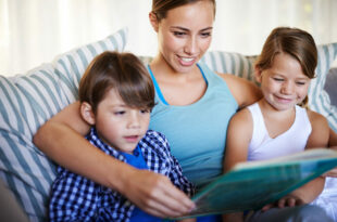 mother teaching children